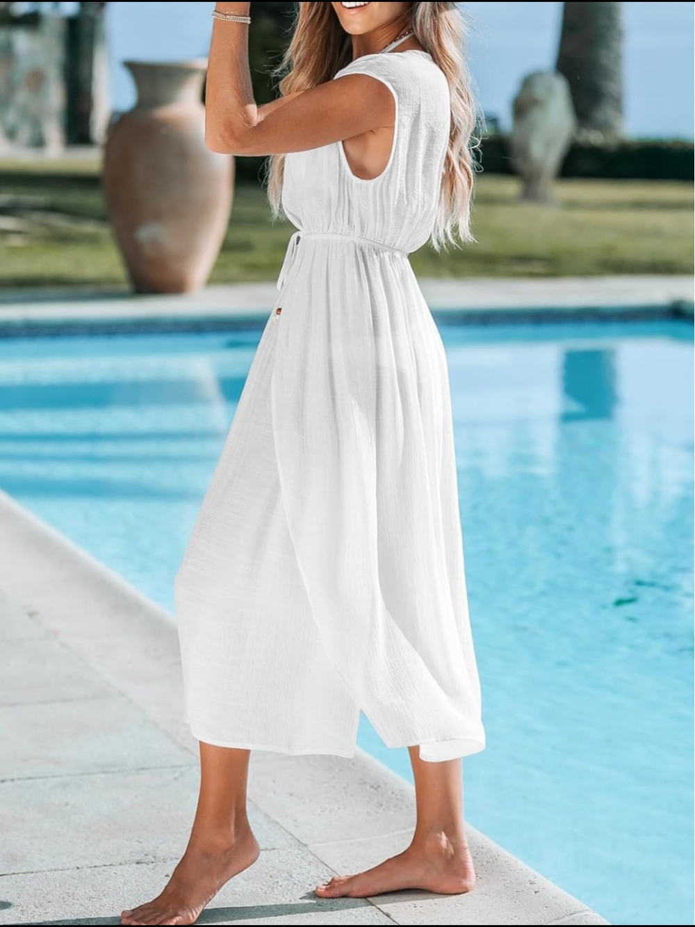 Cupshe Women's Tie-Waist Swim Coverup Midi Split Dress - Picture 3 of 8